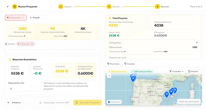 Captura real de la plataforma — Resumen claro, precio en una llamada